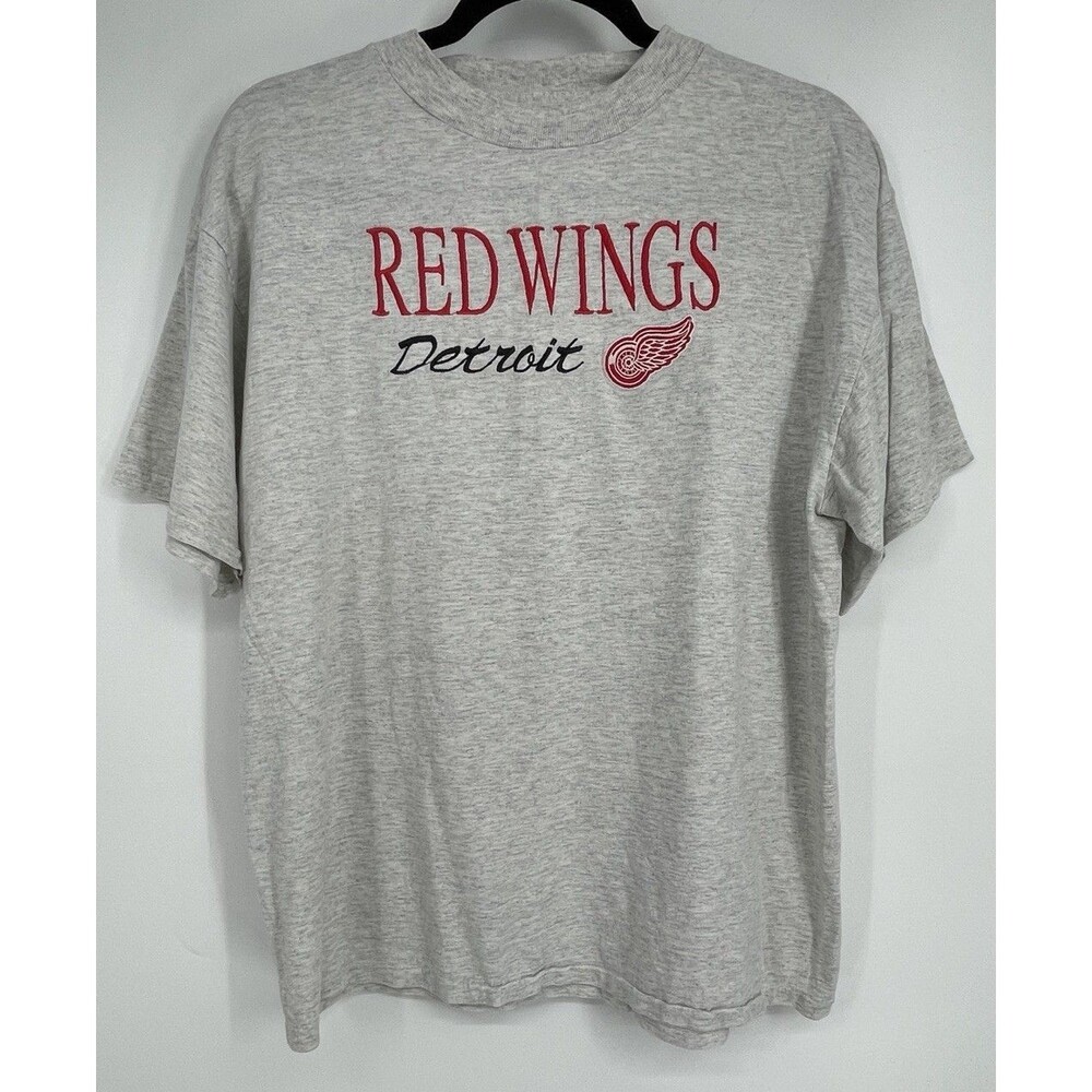Detroit Red Wings Logo 7 Vintage Tee Gray 90s Embroidered NHL Men’s L